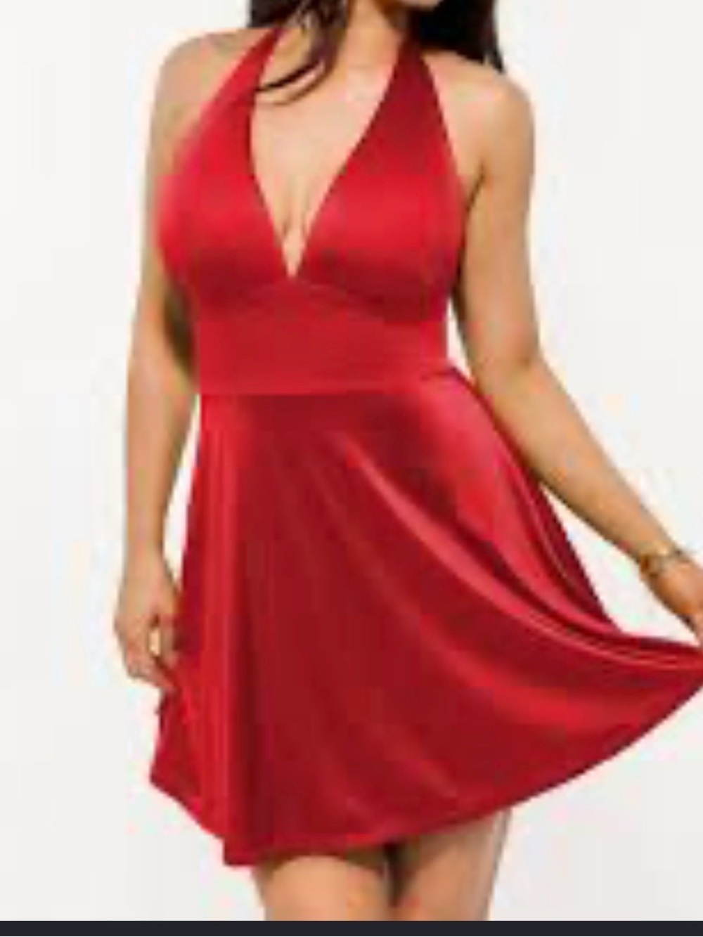 Red Halter V-Neck Mini Dress by